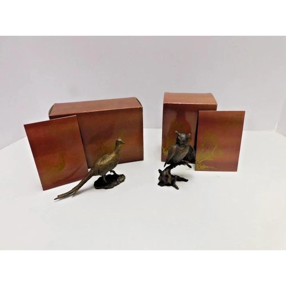 Vtg Avon Set American Wildlife Bronze Collection Owl & Pheasant EJ24